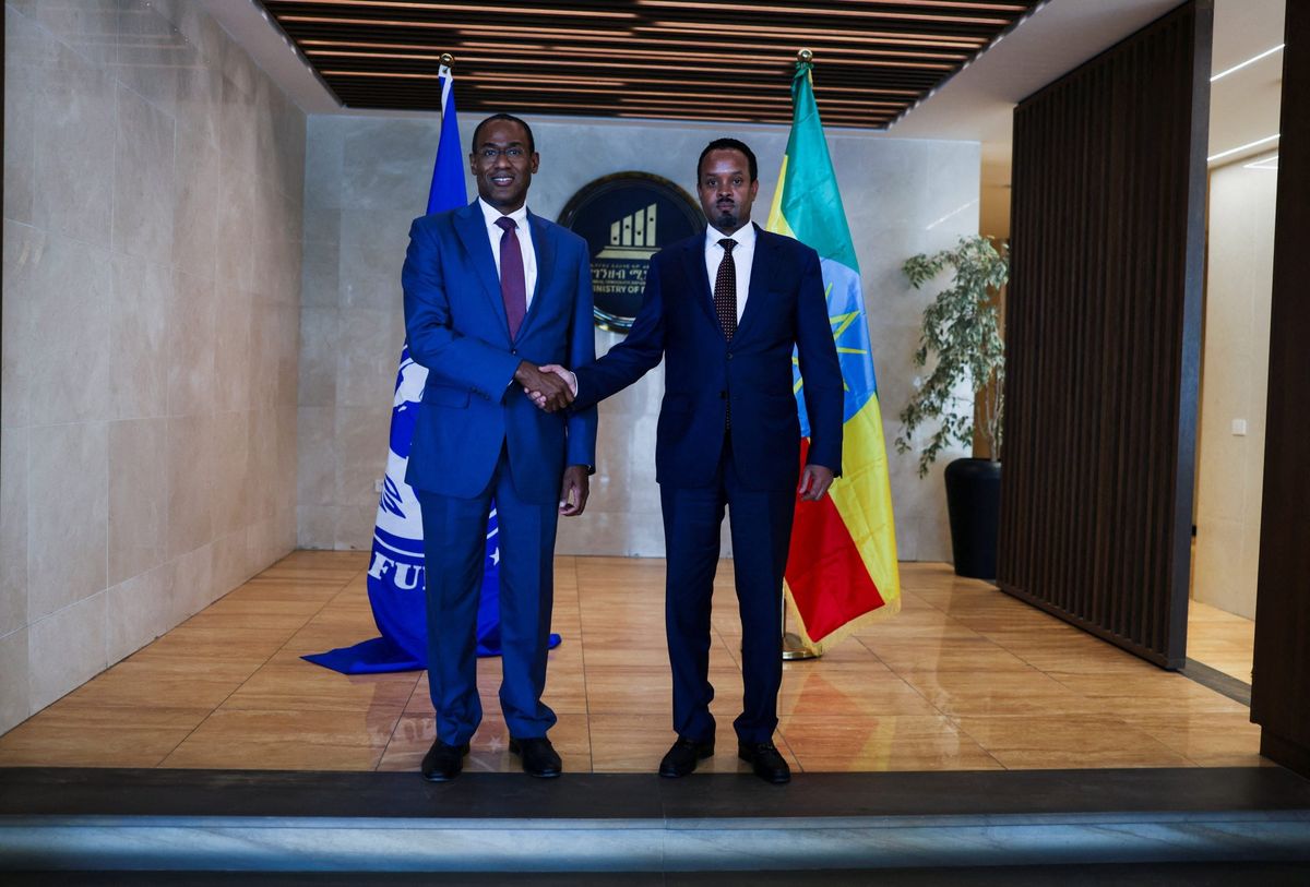 IMF Başkan Yardımcısı Nigel Clarke ve Etiyopya Maliye Bakanı Ahmed Shide.