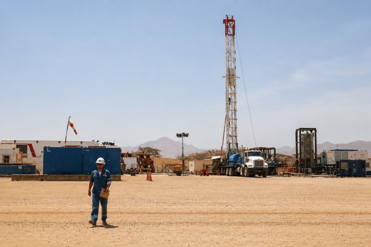 Kenya'da Tullow Oil sondaj alanında bir işçi yürüyor.
